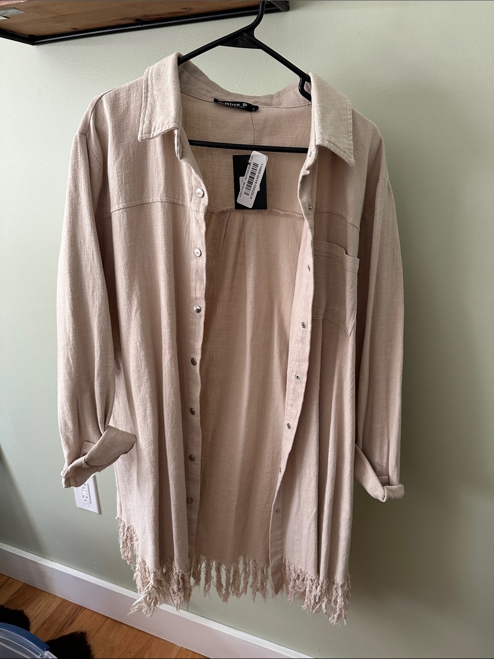 Fringed Beige Shirt-Style Jacket